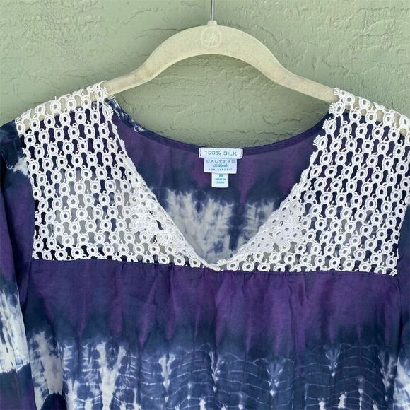 Calypso St. Barth for Target M Tie-Dye Silk Peasant Blouse Top Multicolor - Picture 7 of 10